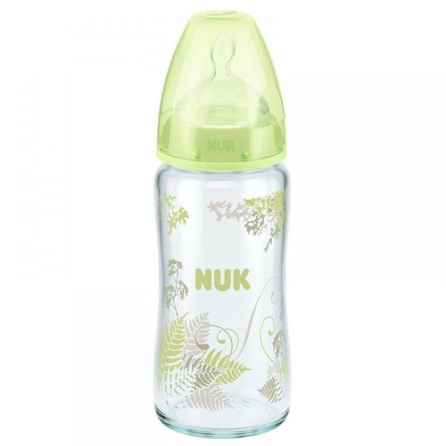 NUK Стъклено шише със силиконов биберон First Chоicе 240 мл (0+ м.) микс